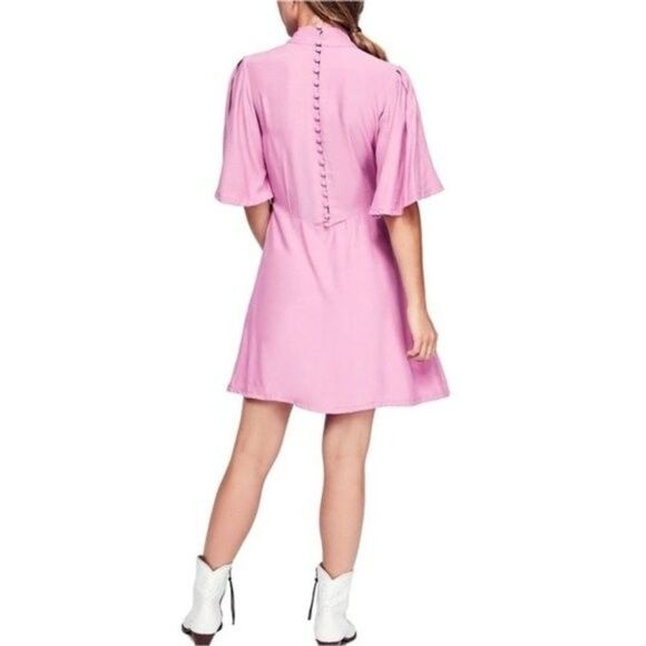 Free People Ruched Mock Neck Flutter Sleeves dress size 4 - Picture 3 of 14